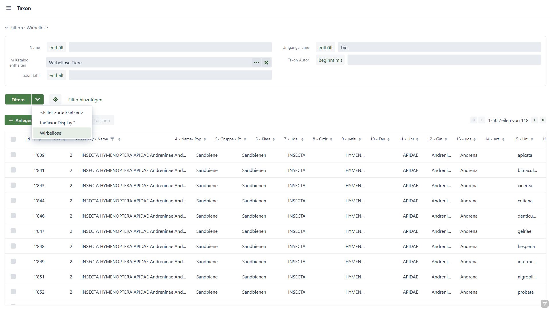 gespeicherte Filterkriterien